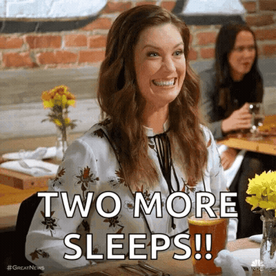 Woman Sitting At Table With Beer Saying Two More Sleeps GIF