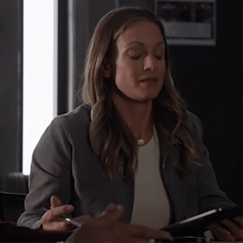 Woman Sitting At Table With Tablet Nope GIF