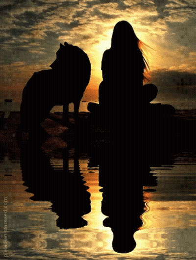 Woman Sitting Beside Dog With Reflection GIF