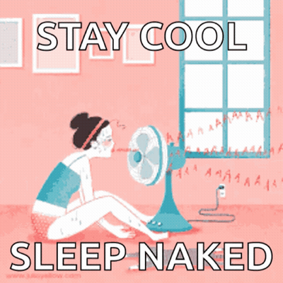 Woman Sitting By Fan With Stay Cool Sleep Naked GIF
