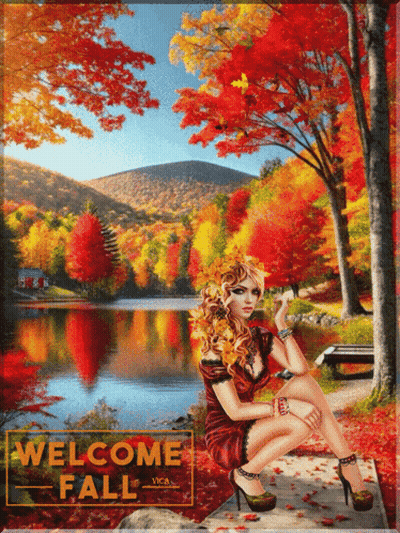 Woman Sitting By Lake Welcome Fall GIF