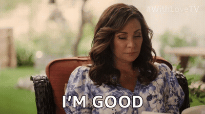 Woman Sitting Eyes Closed Says I'm Good GIF