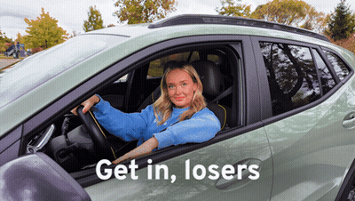 Woman Sitting In Car Saying Get In Losers GIF