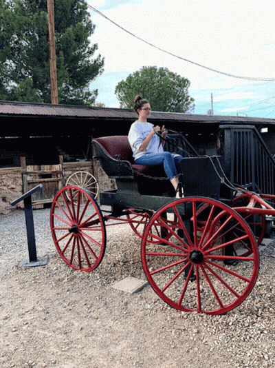 Woman Sitting In Carriage Wearing I Love You T-Shirt GIF