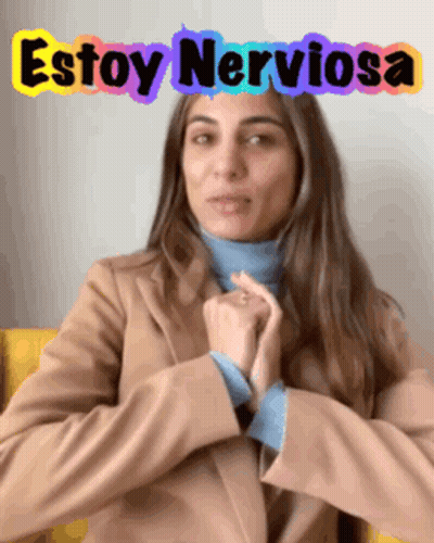 Woman Sitting In Chair Hands Folded Estoy Nerviosa Sign GIF
