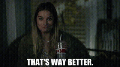 Woman Sitting In Chair Holding Soda Saying That's Way Better GIF