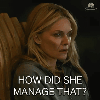 Woman Sitting In Chair Saying How Did She Manage That GIF