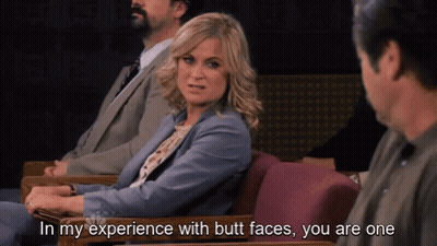 Woman Sitting In Chair Saying In My Experience With Butt Faces You Are One GIF