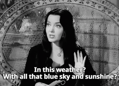 Woman Sitting In Chair Saying In This Weather With All That Blue Sky And Sunshine GIF