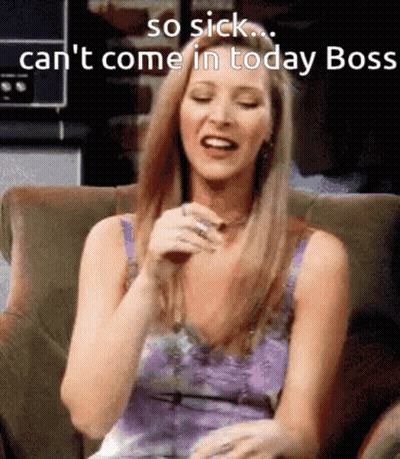 Woman Sitting In Chair Saying So Sick Can't Come In Today Boss GIF