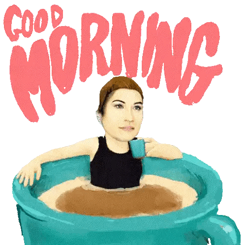 Woman Sitting In Coffee Cup Good Morning Sticker