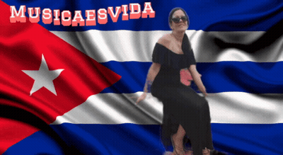Woman Sitting In Front Of Cuban Flag GIF