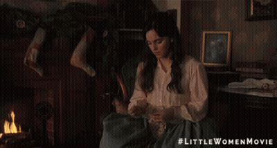 Woman Sitting In Front Of Fireplace Blessed GIF
