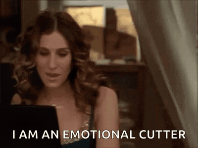 Woman Sitting In Front Of Laptop Saying I Am An Emotional Cutter GIF