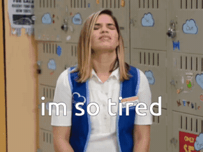 Woman Sitting In Front Of Lockers Eyes Closed Im So Tired GIF