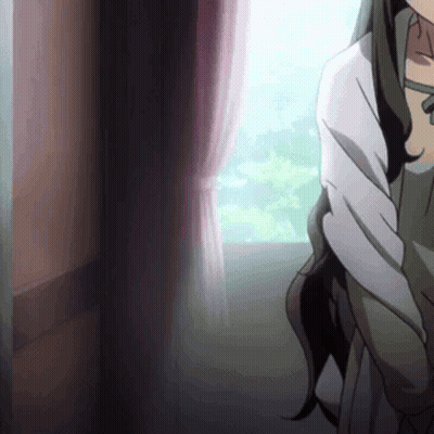 Woman Sitting In Front Of Window With Arms Around Shoulders GIF