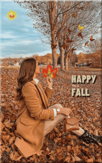 Woman Sitting In Leaves Happy Fall GIF