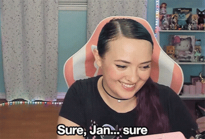 Woman Sitting In Pink And White Chair Saying Sure Jan GIF