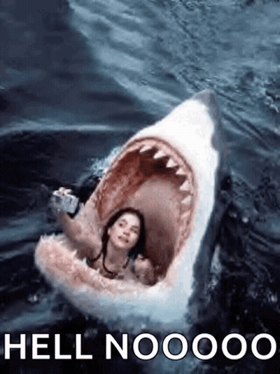 Woman Sitting In Shark's Mouth GIF