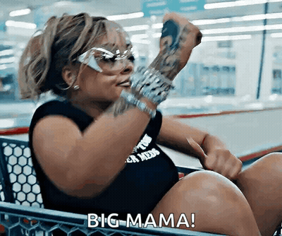 Woman Sitting In Shopping Cart Saying Big Mama GIF