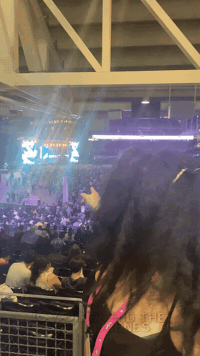 Woman Sitting In Stadium With End The Mess Sign GIF