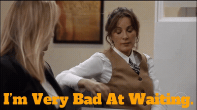 Woman Sitting Next To Another Woman Saying I'm Very Bad At Waiting GIF