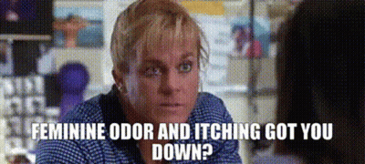 Woman Sitting Next To Feminine Odor And Itching GIF