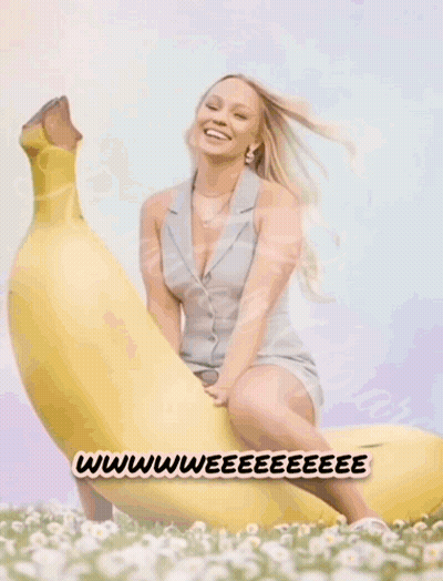 Woman Sitting On Banana Saying Las Vegas Baby GIF