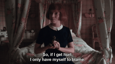 Woman Sitting On Bed Saying So If I Get Hurt I Only Have Myself To Blame GIF