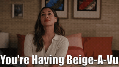 Woman Sitting On Bed Saying You're Having Beige-A-Vu GIF
