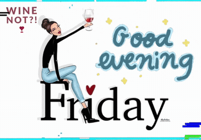 Woman Sitting On Bench Holding Wine Saying Good Evening Friday GIF