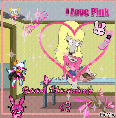 Woman Sitting On Bench With Donuts Saying Good Morning <3 GIF