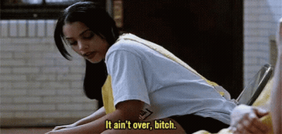 Woman Sitting On Chair Saying It Aint Over Bitch GIF