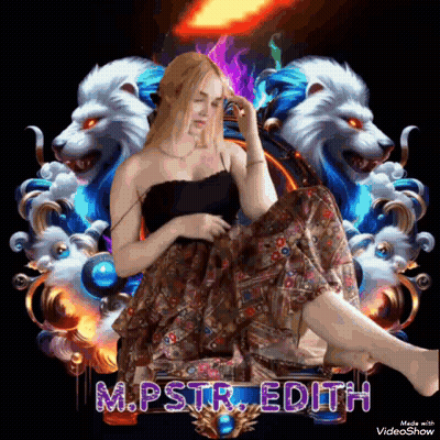 Woman Sitting On Chair With Two Lions GIF