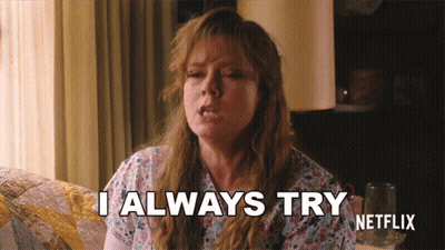 Woman Sitting On Couch Says I Always Try GIF