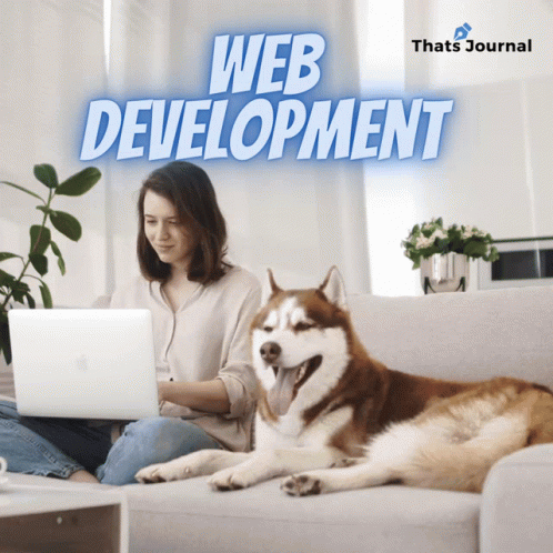 Woman Sitting On Couch With Laptop And Dog GIF