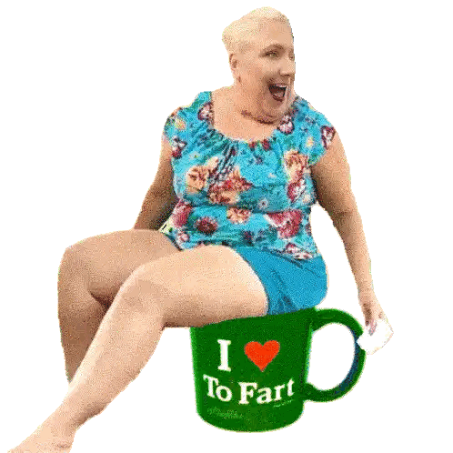 Woman Sitting On Green I Love To Fart Cup Sticker