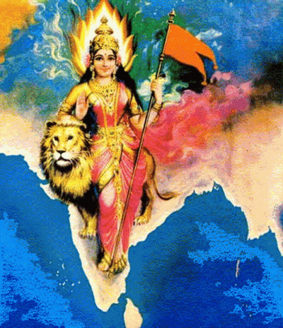 Woman Sitting On Lion Holding Flag GIF