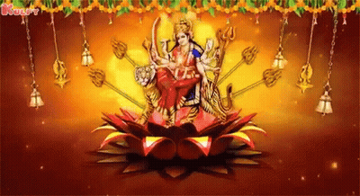 Woman Sitting On Lotus With Tiger On Lap GIF