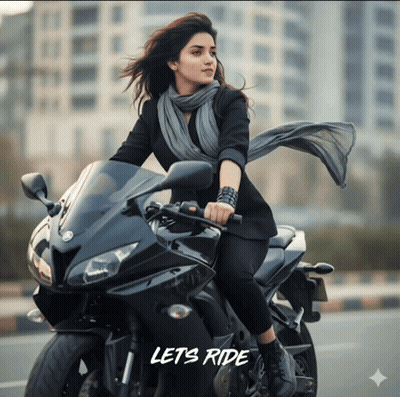 Woman Sitting On Motorcycle With Lets Ride GIF