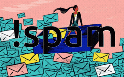Woman Sitting On Pile Of Envelopes Saying Spam GIF