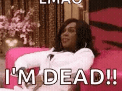 Woman Sitting On Pink Couch Saying I'm Dead GIF