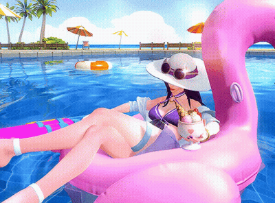 Woman Sitting On Pink Flamingo Float Holding Ice Cream GIF