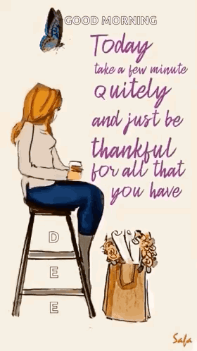 Woman Sitting On Stool With Cup Of Coffee GIF
