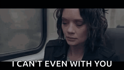 Woman Sitting On Train Eyes Closed Saying I Can't Even With You GIF
