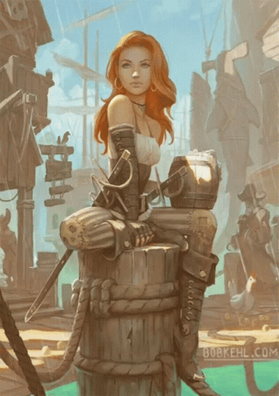 Woman Sitting On Wooden Barrel Bobkehl.com GIF