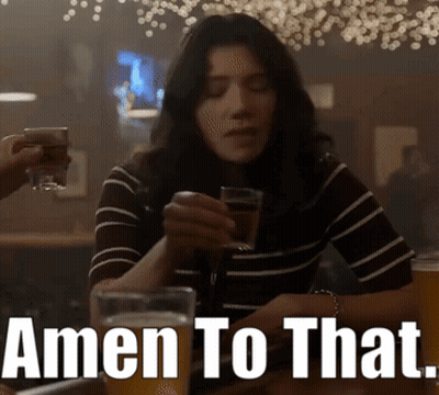 Woman Sitting With Beer And Amen To That GIF