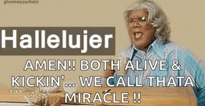 Woman Sitting With Coffee And Hallelujer Amen! GIF