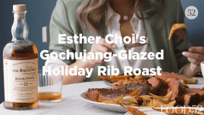 Woman Sitting With Food And Balvenie GIF