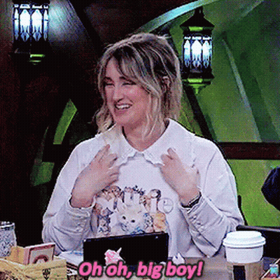 Woman Sitting With Oh Oh Big Boy Shirt GIF
